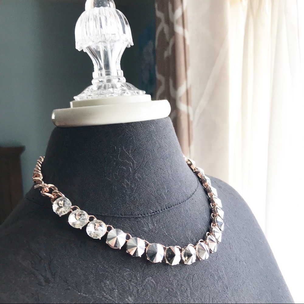 Copper Rose Gold Tone & Rhinestone Necklace